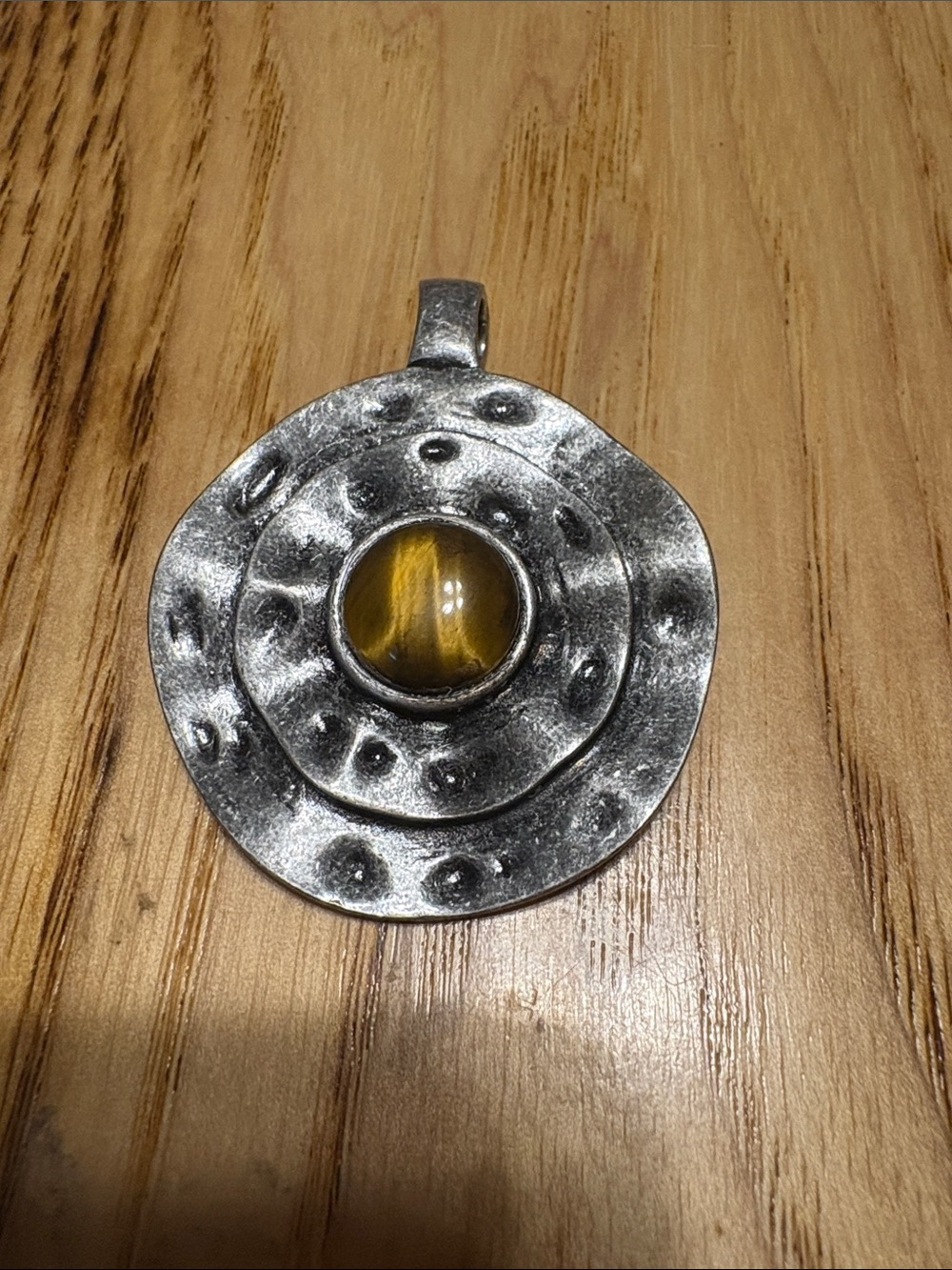 Premier Designs Silver-Tone Textured Pendant with Cats Eye Stone